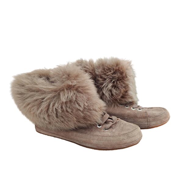 UGG Women’s 7 Sheepskin Fur Boots Chestnut Suede Cozy Winter Slip-On - Picture 2 of 6